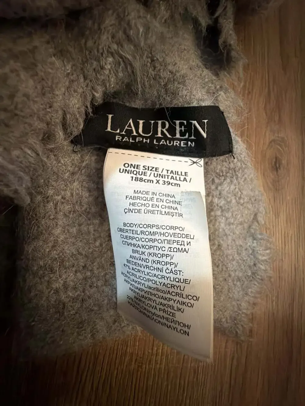 Lauren Ralph Lauren Grey Boucle Embroidered Logo Scarf